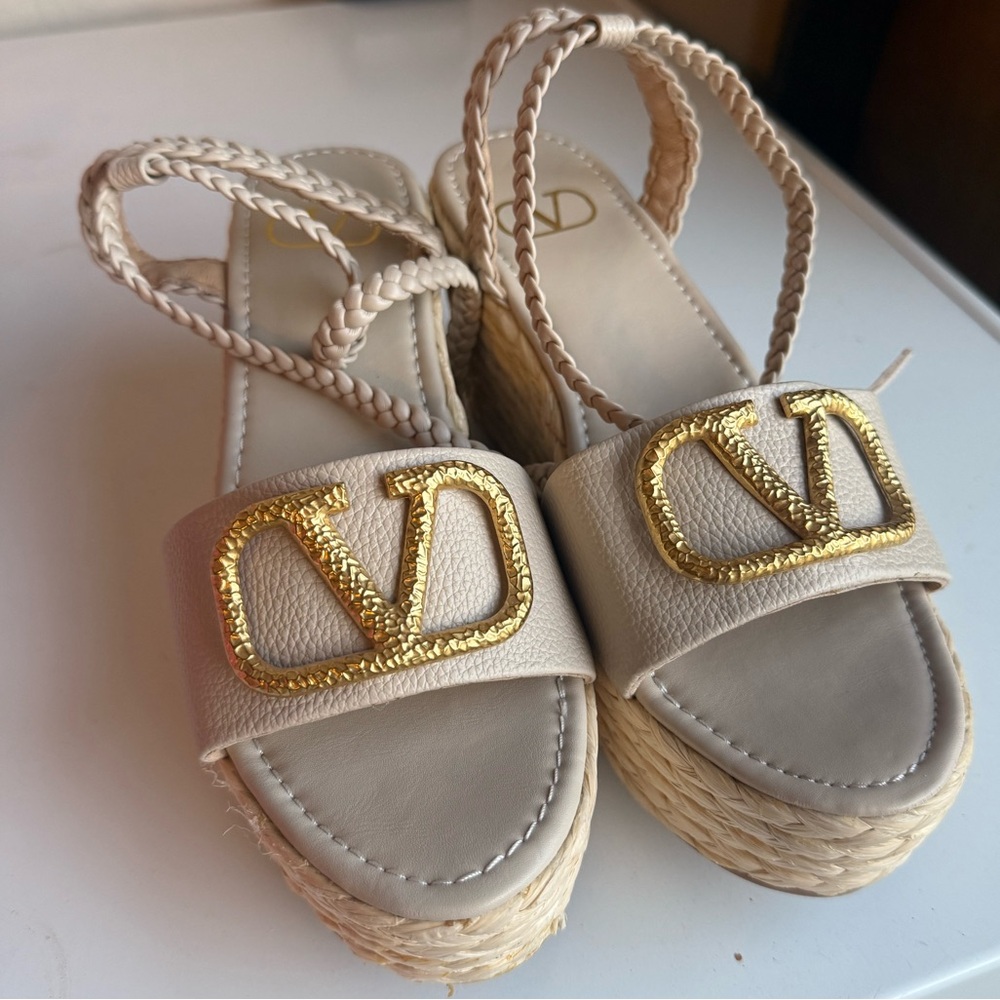 Valentino Cream and Gold Espadrille Sandals